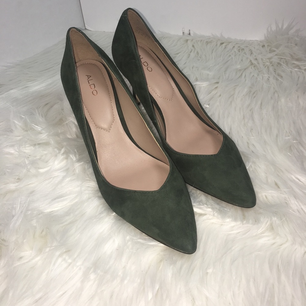 Aldo Olive Green Suede Heels - Picture 1 of 6